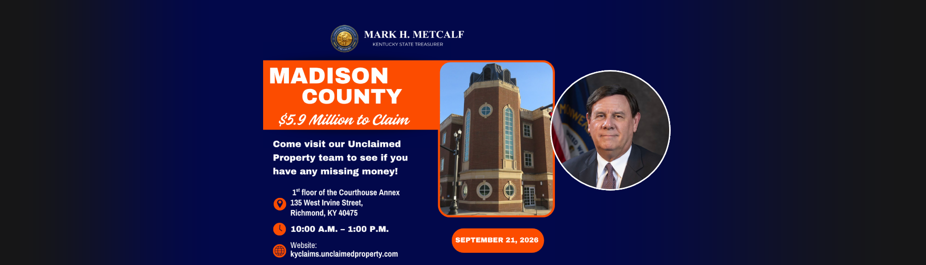 Banner indicating Roadshow for Madison County Unclaimed Property show.